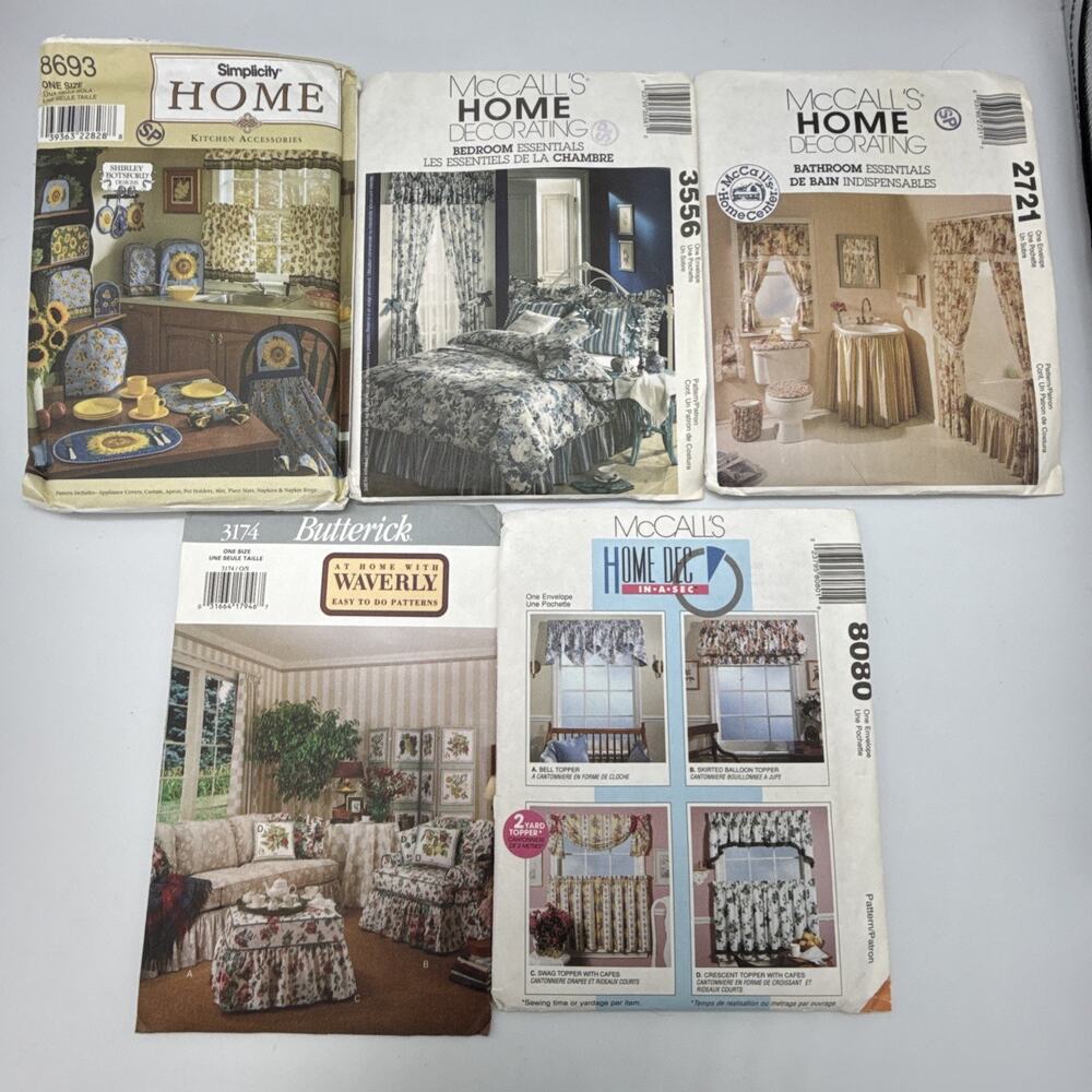 Vtg McCall's Home Decorating Patterns LOT of 5 Curtains Bedroom Kitchen Bathroom